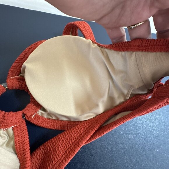 Women's S Two-Piece High Waist Bikini Swimsuit Textured Pumpkin Rust NWT - Picture 15 of 16